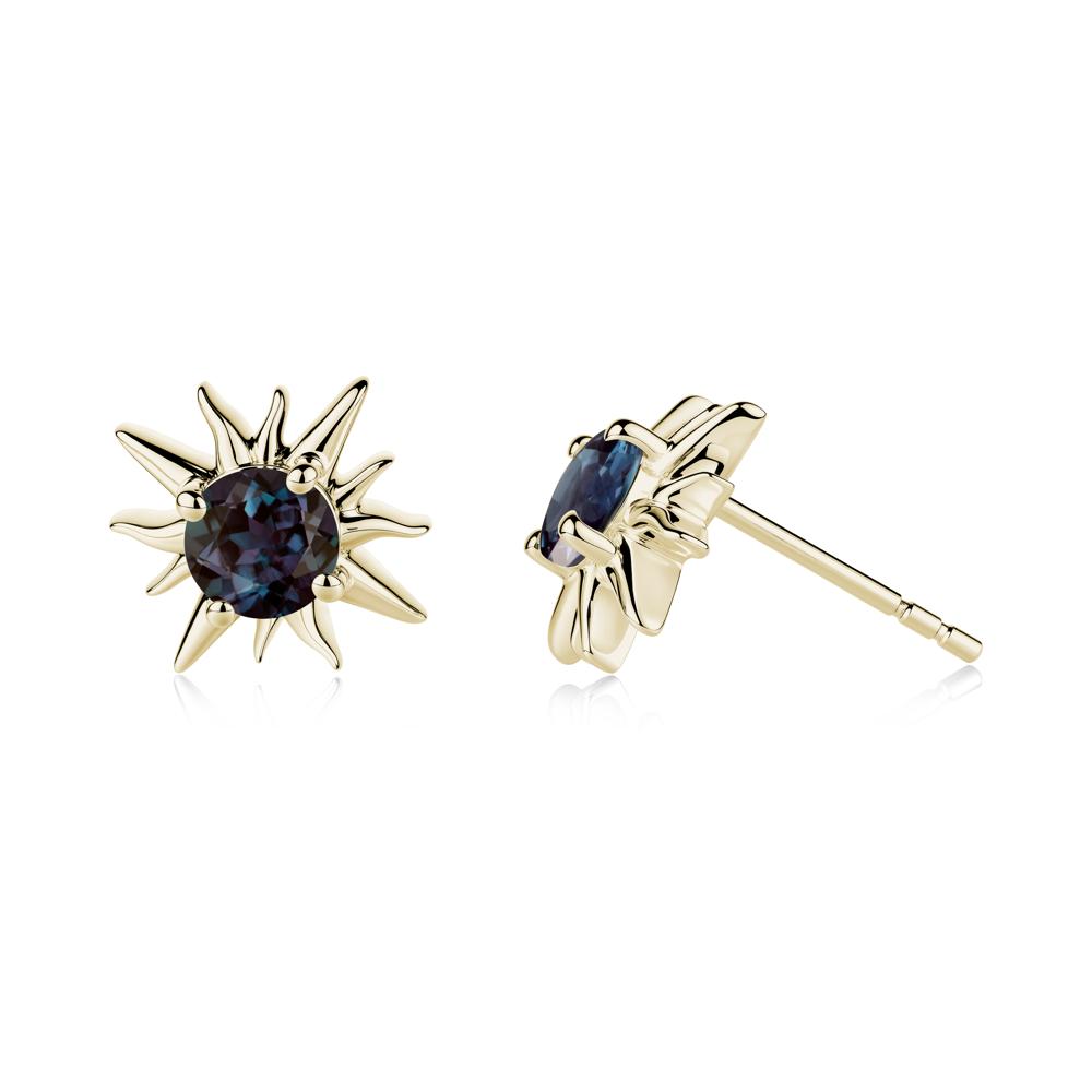 Round Alexandrite Sun Stud Earrings - LUO Jewelry #metal_14k yellow gold