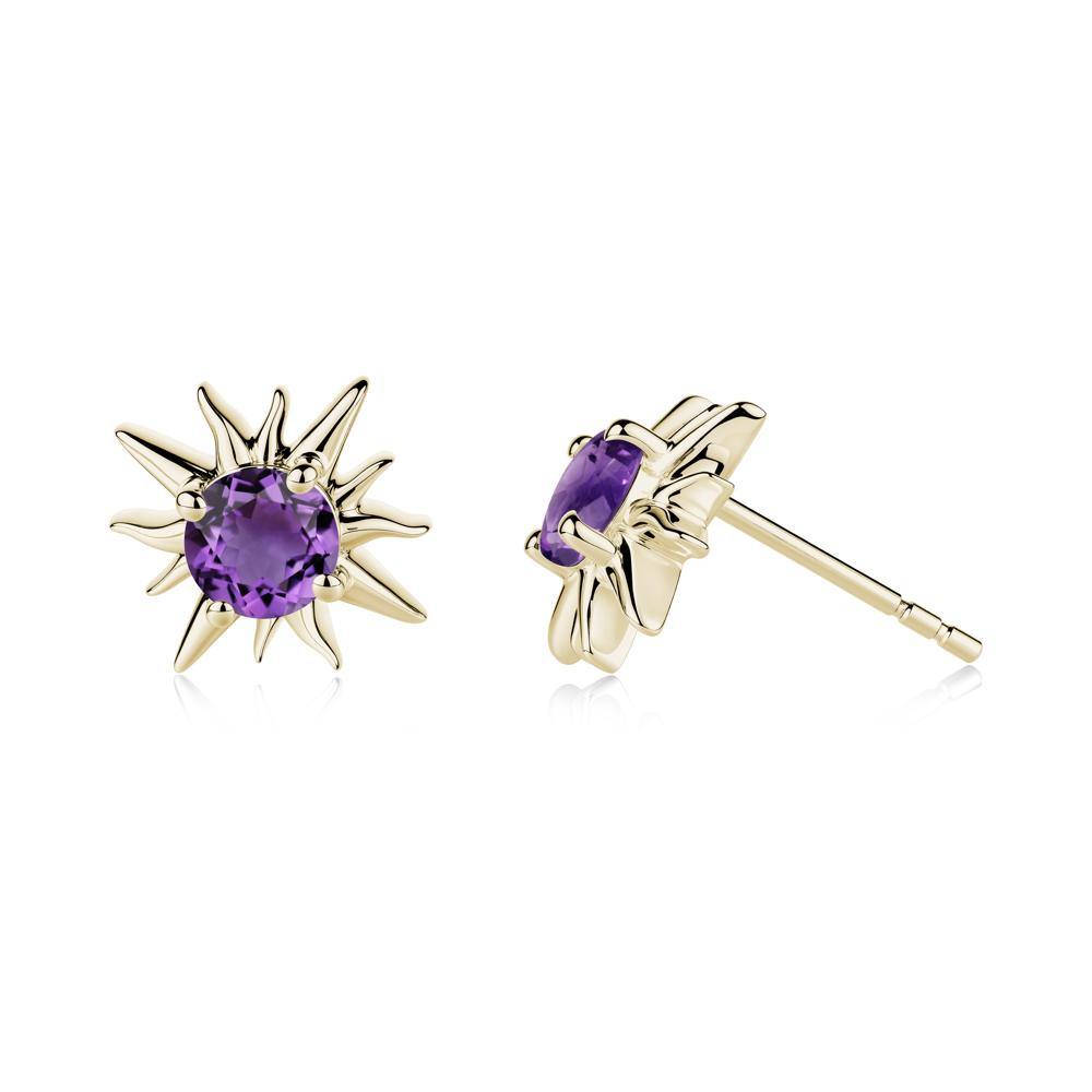 Celestial Sun  Amethyst Stud Earrings - LUO Jewelry #metal_14k yellow gold