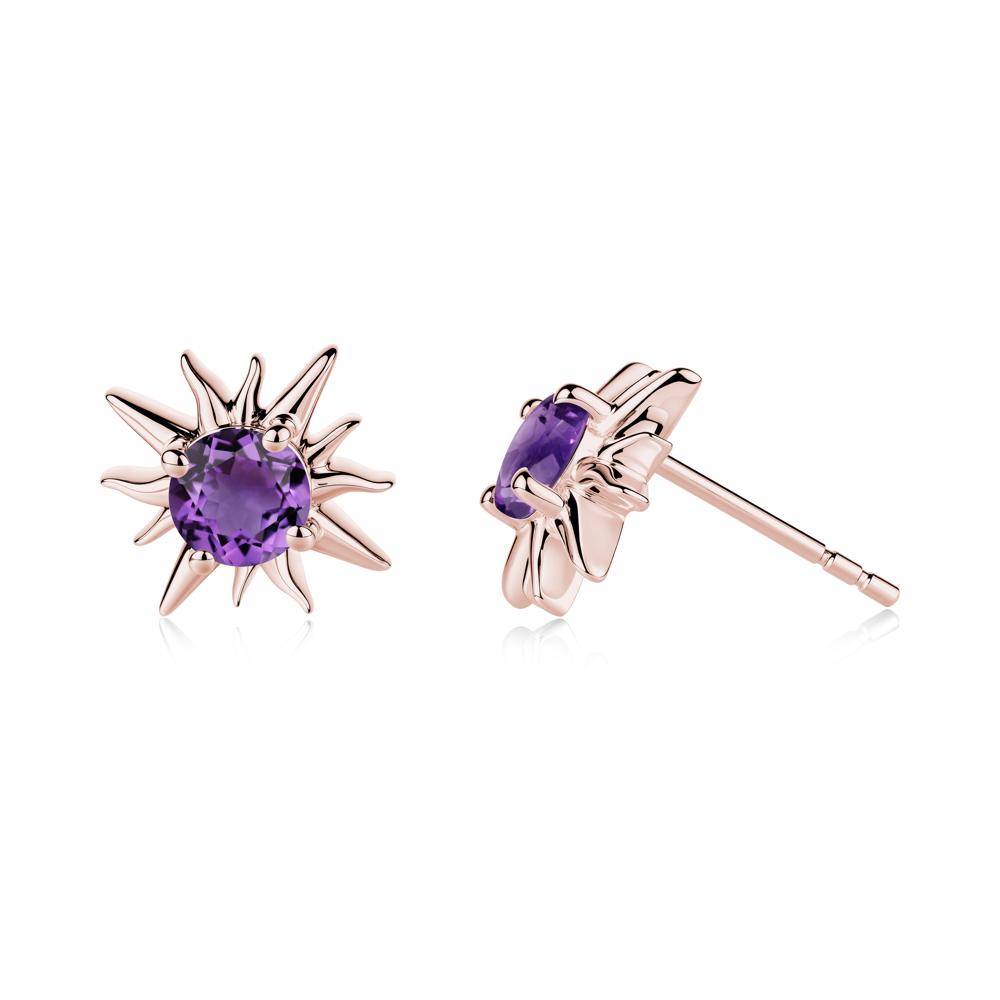 Celestial Sun  Amethyst Stud Earrings - LUO Jewelry #metal_18k rose gold