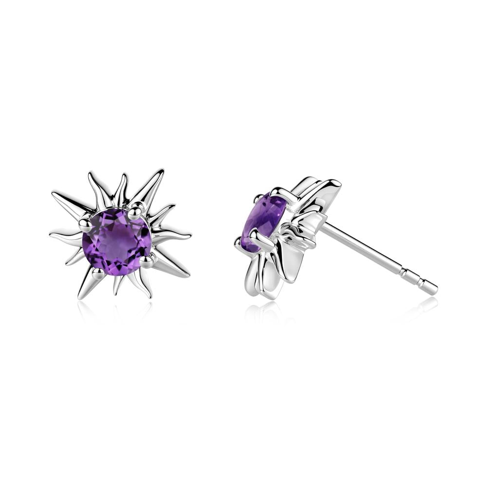 Celestial Sun  Amethyst Stud Earrings - LUO Jewelry #metal_18k white gold