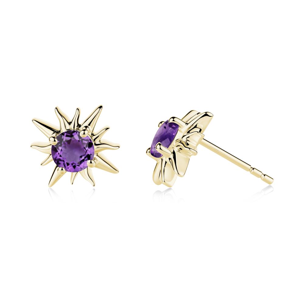 Celestial Sun  Amethyst Stud Earrings - LUO Jewelry #metal_18k yellow gold