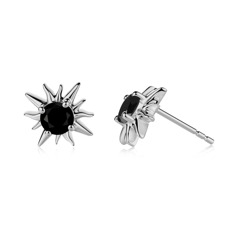 Round Black Spinel Sun Stud Earrings - LUO Jewelry #metal_platinum