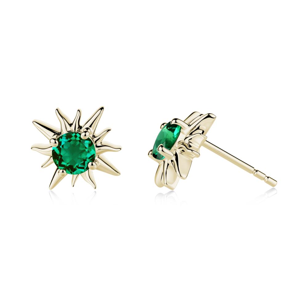 Round Emerald Sun Stud Earrings - LUO Jewelry #metal_14k yellow gold