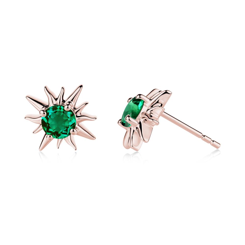 Round Emerald Sun Stud Earrings - LUO Jewelry #metal_18k rose gold
