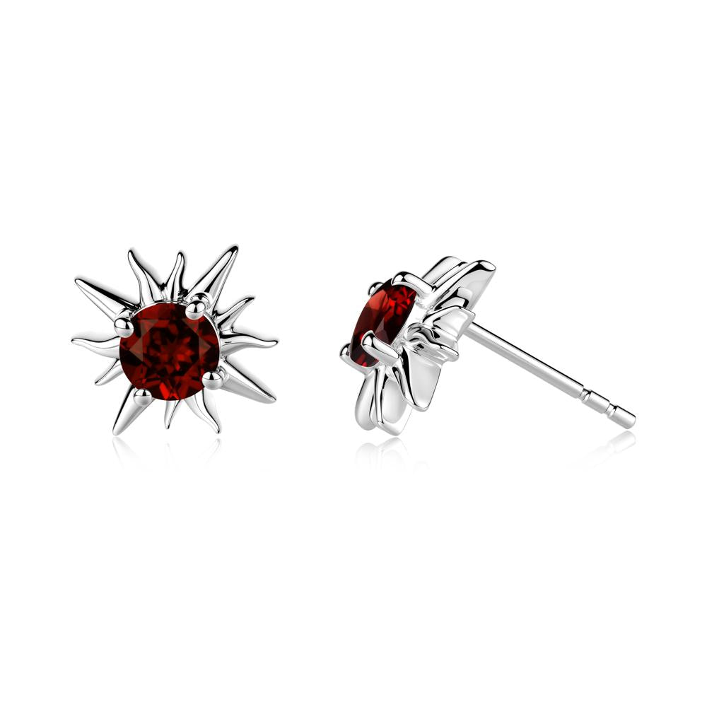 Round Garnet Sun Stud Earrings - LUO Jewelry #metal_14k white gold