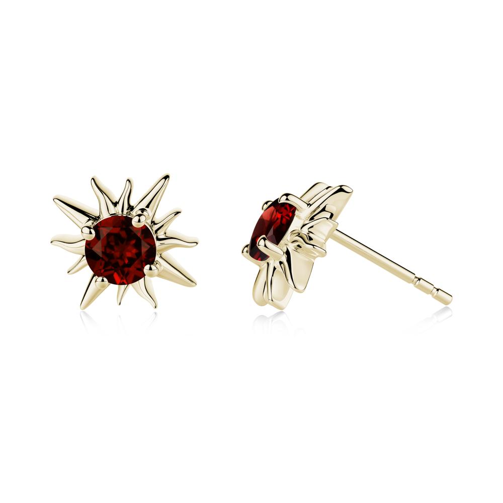 Round Garnet Sun Stud Earrings - LUO Jewelry #metal_14k yellow gold