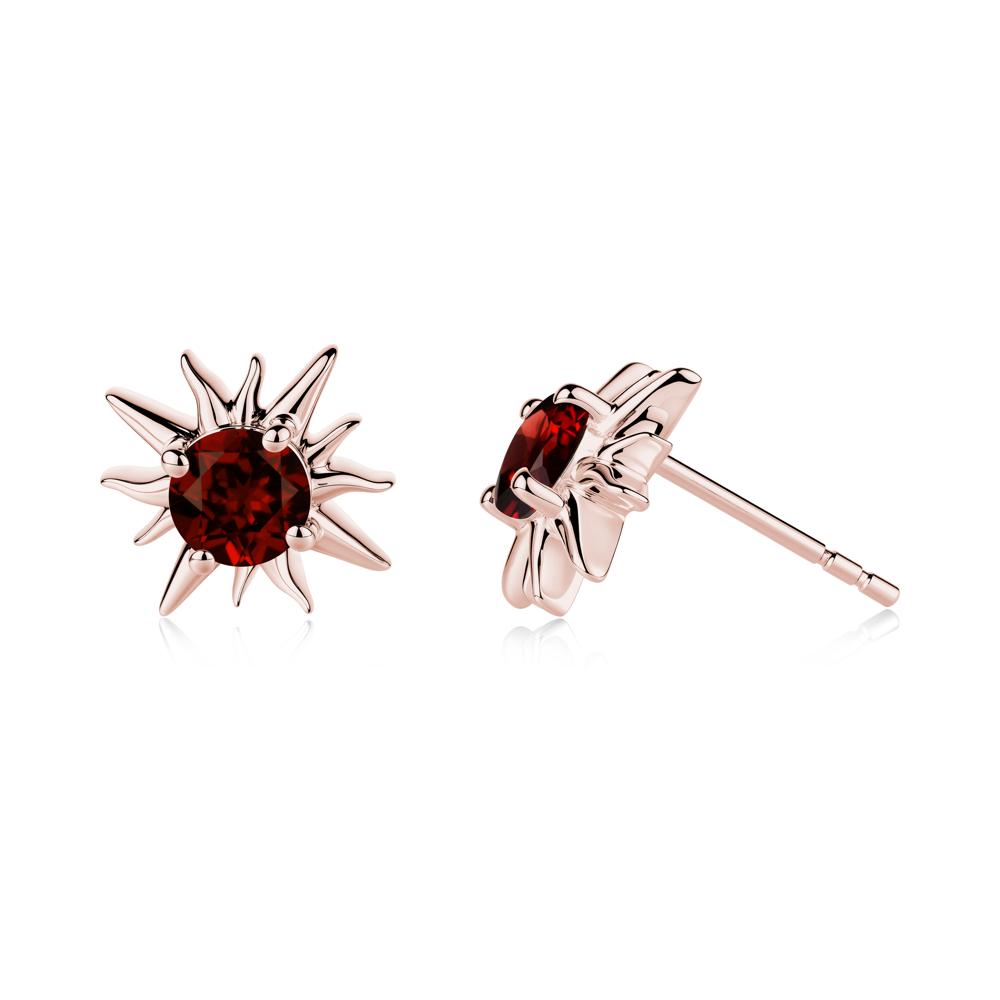 Round Garnet Sun Stud Earrings - LUO Jewelry #metal_18k rose gold