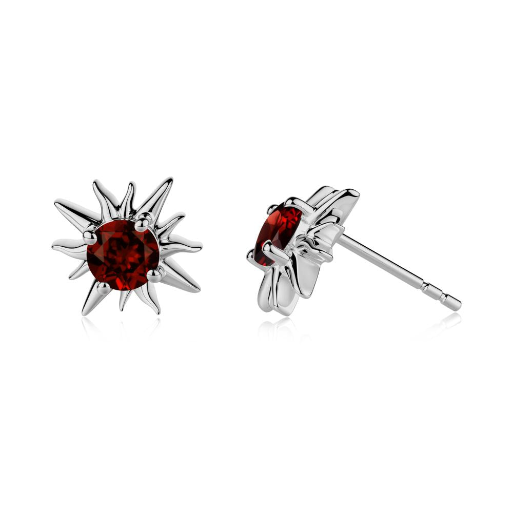 Round Garnet Sun Stud Earrings - LUO Jewelry #metal_platinum