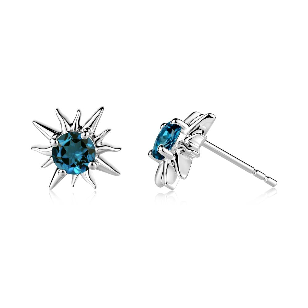 Round London Blue Topaz Sun Stud Earrings - LUO Jewelry #metal_14k white gold