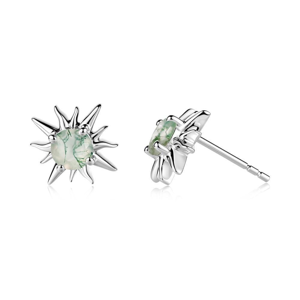 Celestial Sun  Moss Agate Stud Earrings - LUO Jewelry #metal_14k white gold