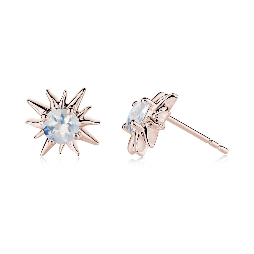 Round Moonstone Sun Stud Earrings - LUO Jewelry #metal_14k rose gold