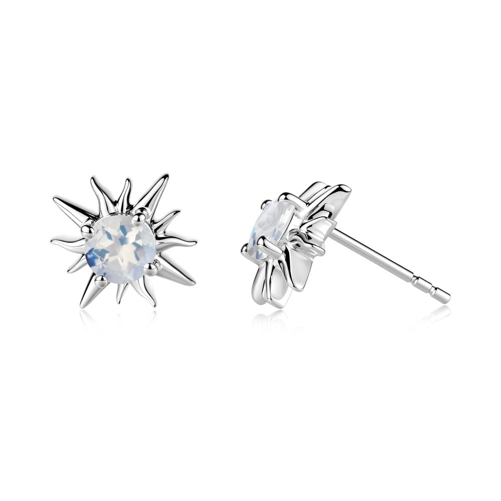 Round Moonstone Sun Stud Earrings - LUO Jewelry #metal_14k white gold