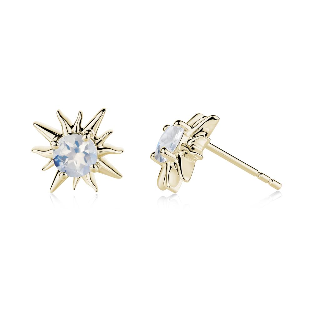 Round Moonstone Sun Stud Earrings - LUO Jewelry #metal_14k yellow gold