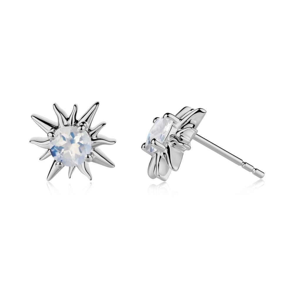 Round Moonstone Sun Stud Earrings - LUO Jewelry #metal_platinum