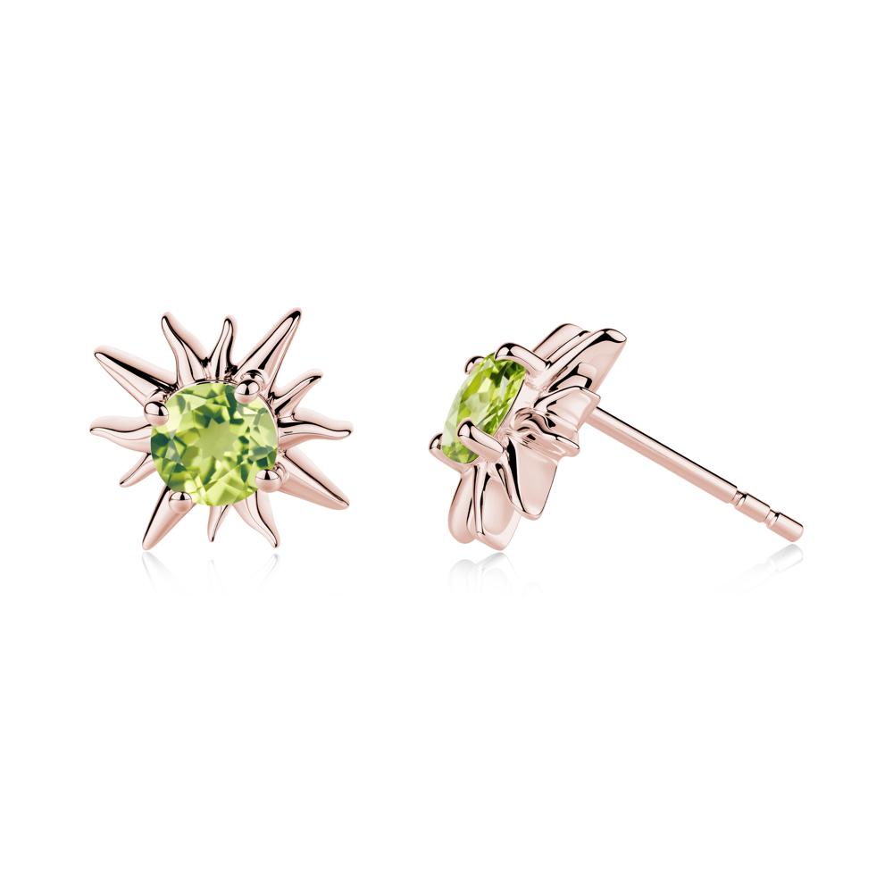 Round Peridot Sun Stud Earrings - LUO Jewelry #metal_18k rose gold