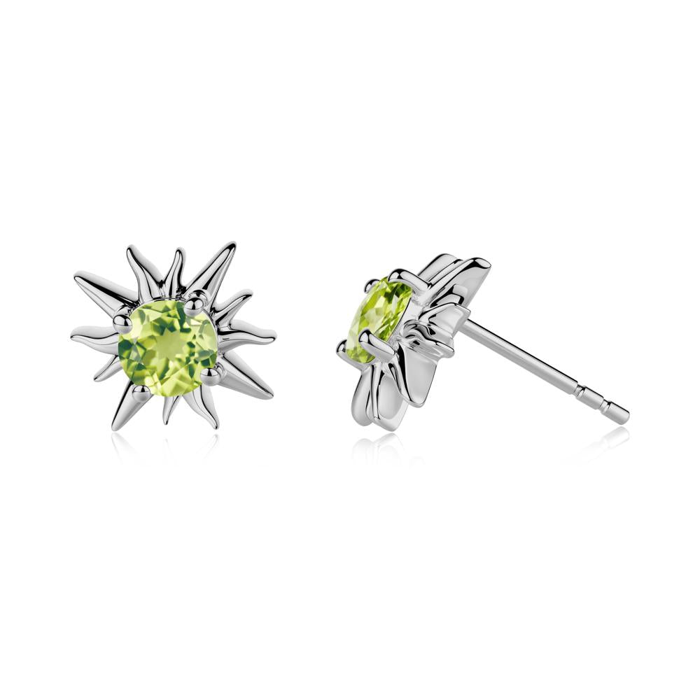 Round Peridot Sun Stud Earrings - LUO Jewelry #metal_platinum