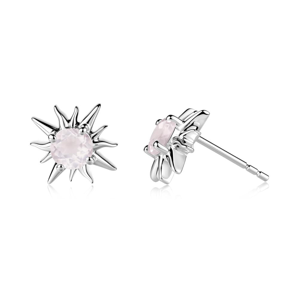 Celestial Sun  Rose Quartz Stud Earrings - LUO Jewelry #metal_14k white gold