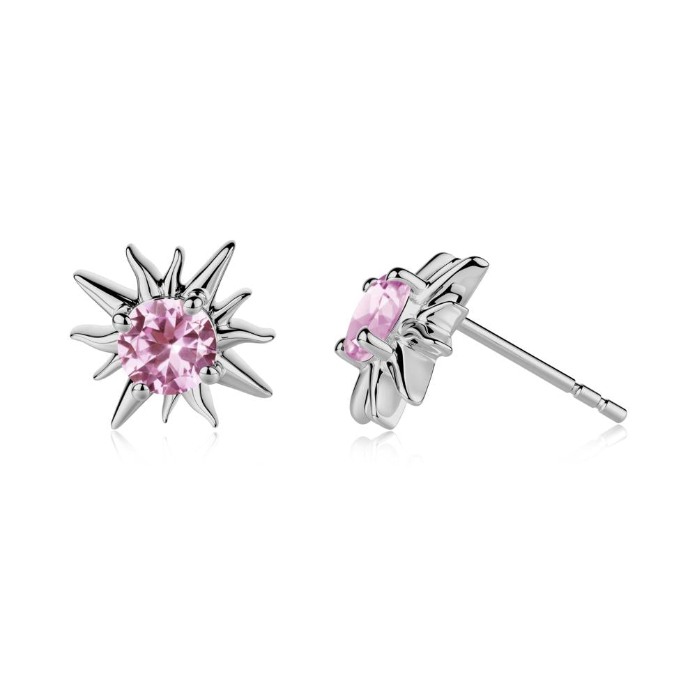 Round Pink Sapphire Sun Stud Earrings - LUO Jewelry #metal_platinum