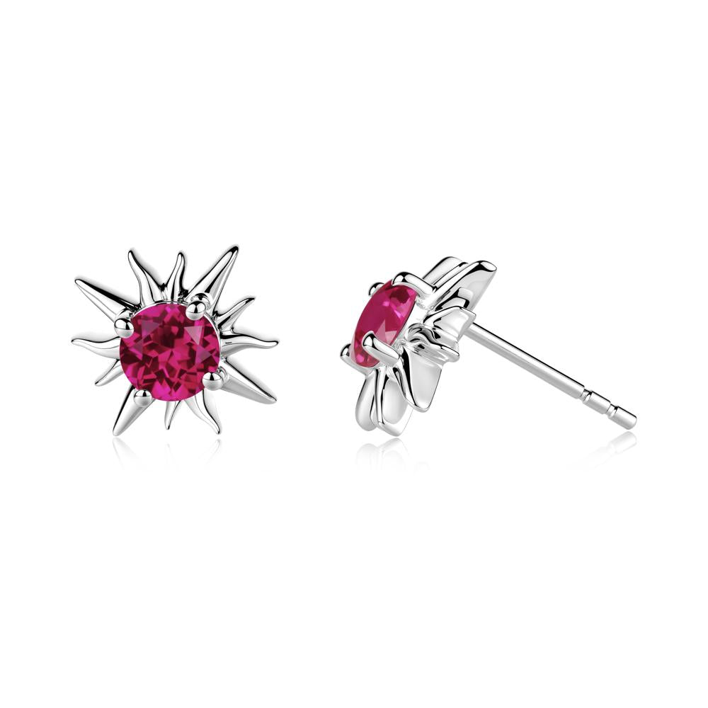 Round Ruby Sun Stud Earrings - LUO Jewelry #metal_14k white gold