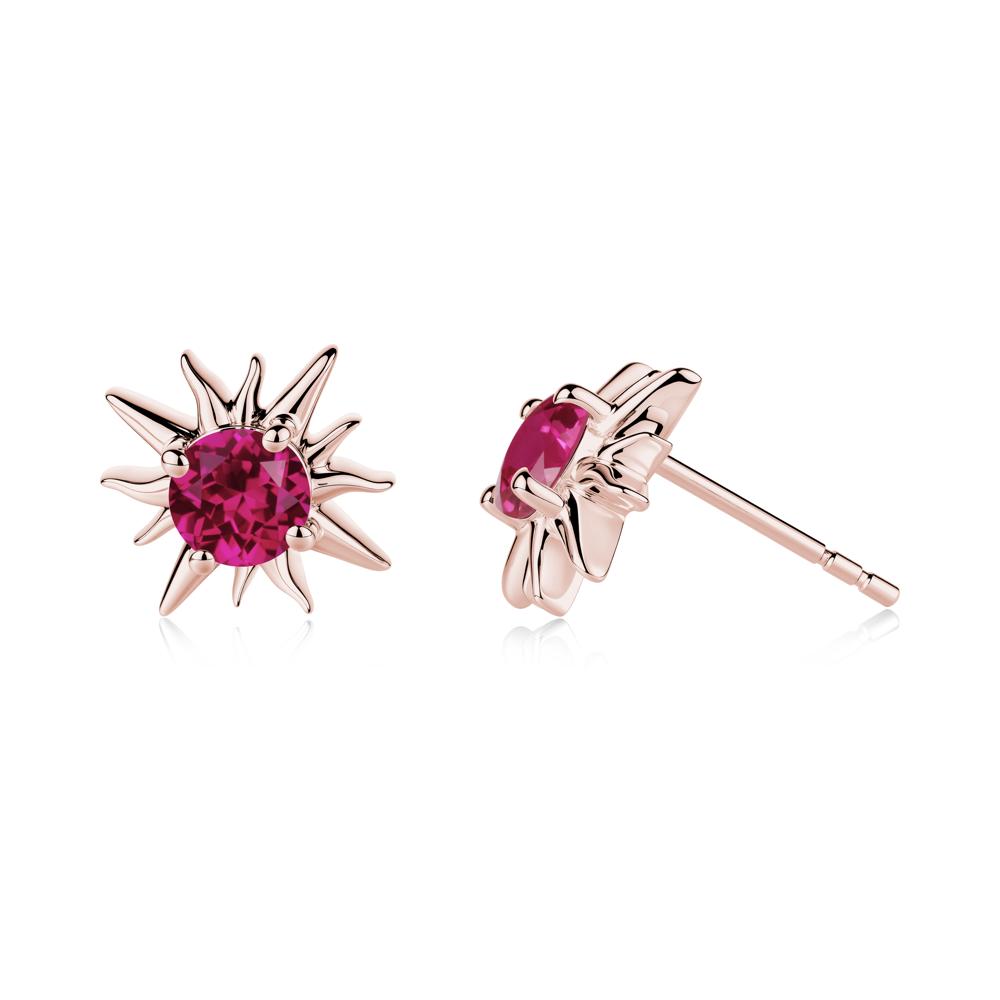 Round Ruby Sun Stud Earrings - LUO Jewelry #metal_18k rose gold