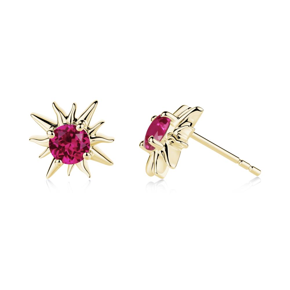 Round Ruby Sun Stud Earrings - LUO Jewelry #metal_18k yellow gold