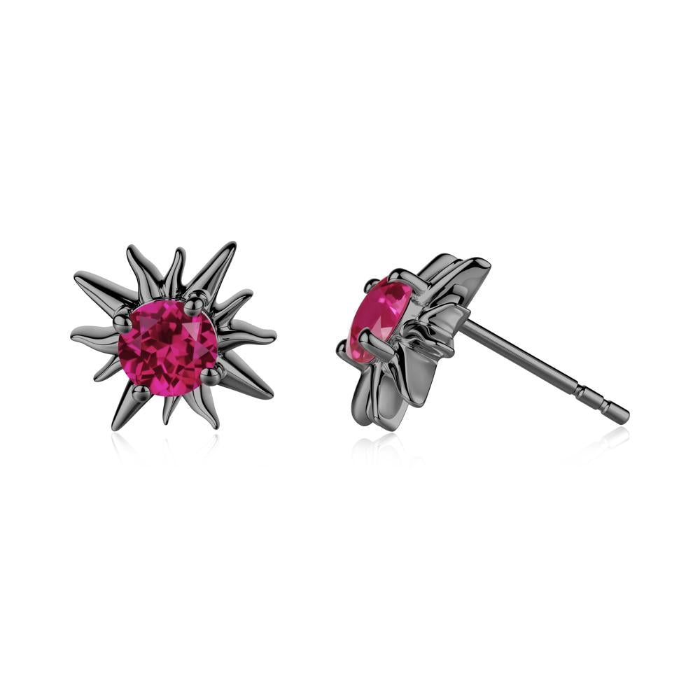 Round Ruby Sun Stud Earrings - LUO Jewelry #metal_black finish sterling silver