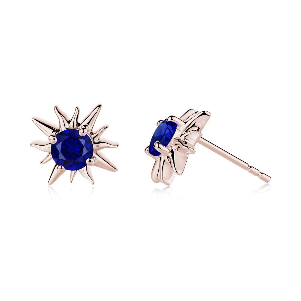 Round Sapphire Sun Stud Earrings - LUO Jewelry #metal_14k rose gold