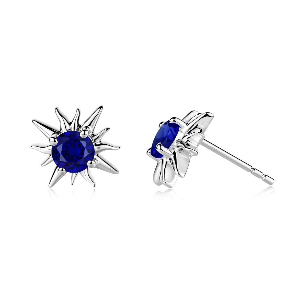 Round Sapphire Sun Stud Earrings - LUO Jewelry #metal_14k white gold