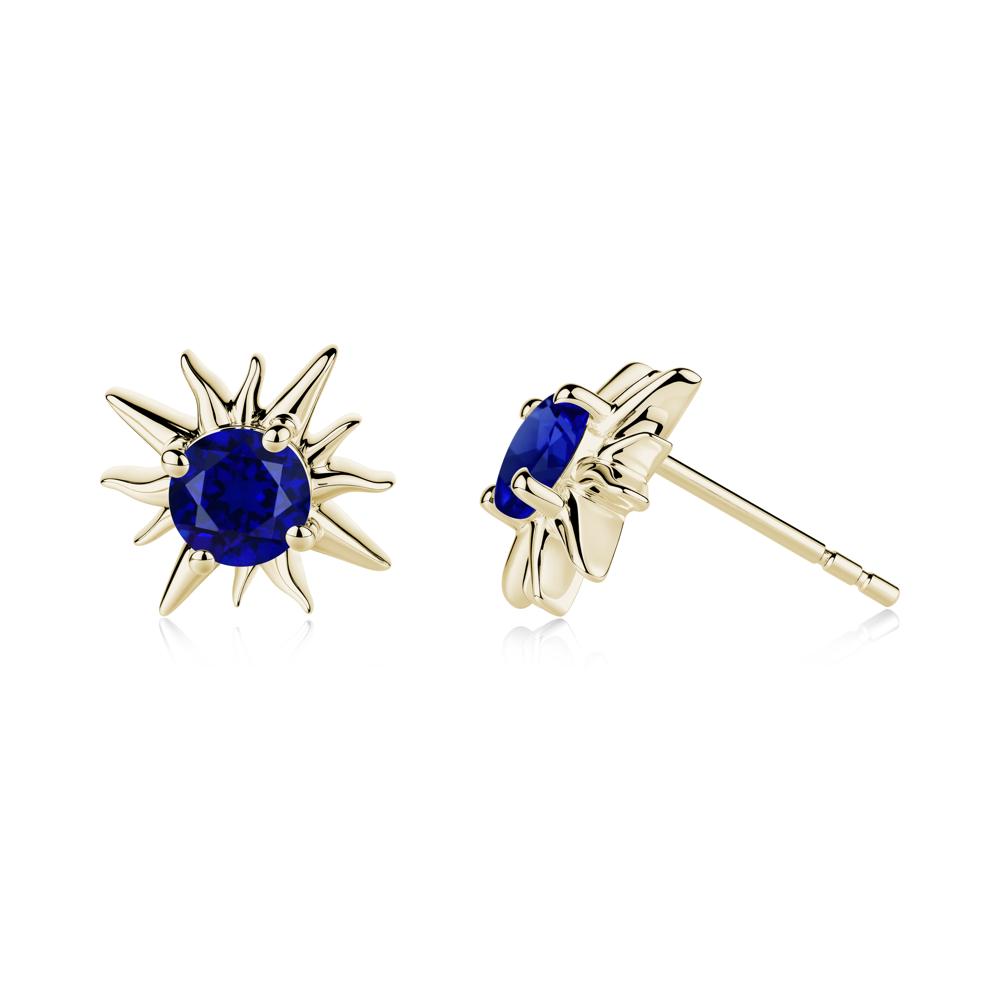 Round Sapphire Sun Stud Earrings - LUO Jewelry #metal_14k yellow gold