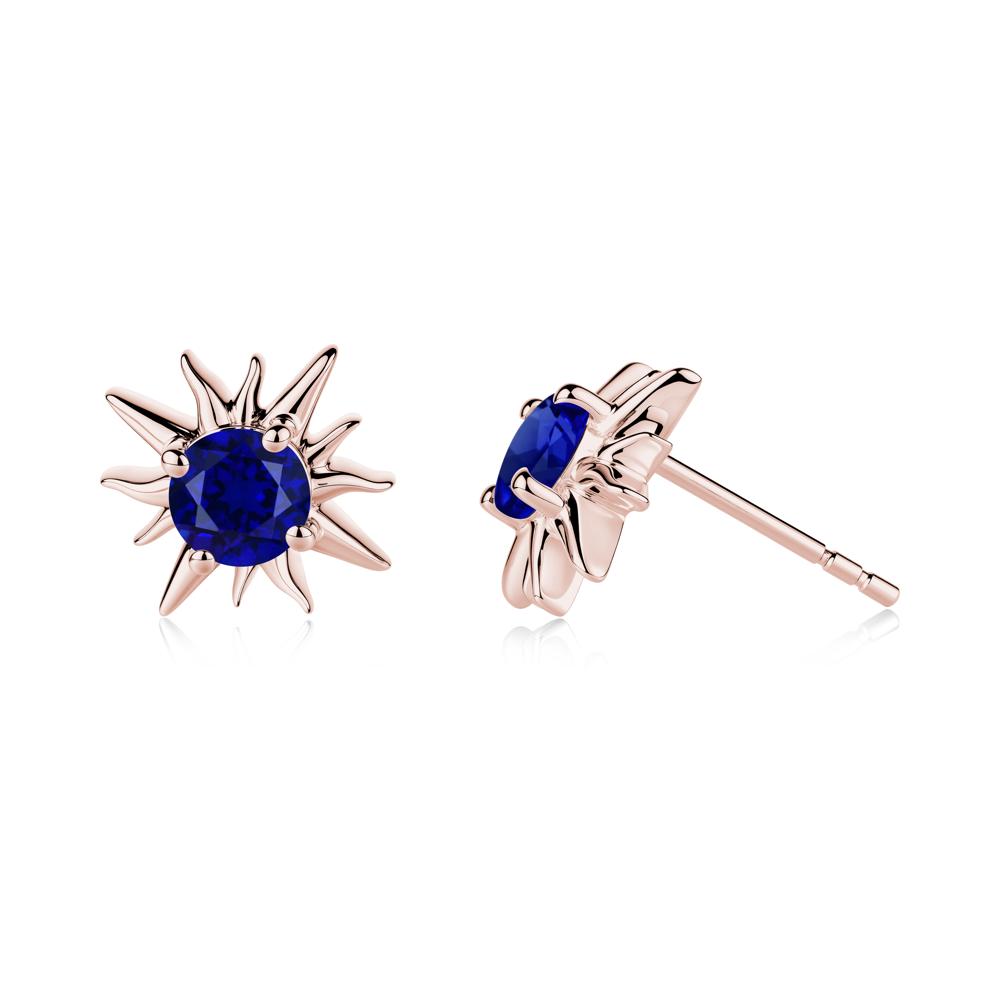 Round Sapphire Sun Stud Earrings - LUO Jewelry #metal_18k rose gold