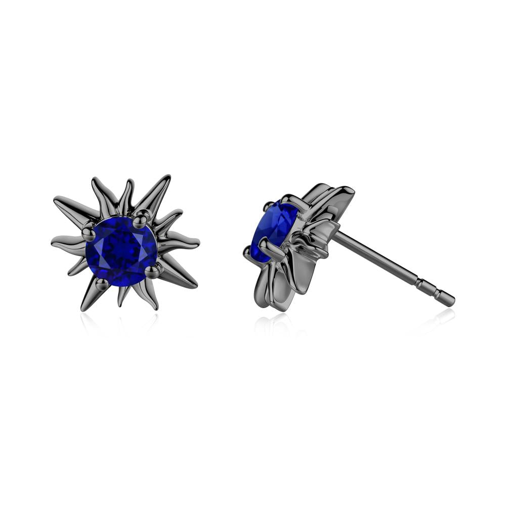 Round Sapphire Sun Stud Earrings - LUO Jewelry #metal_black finish sterling silver