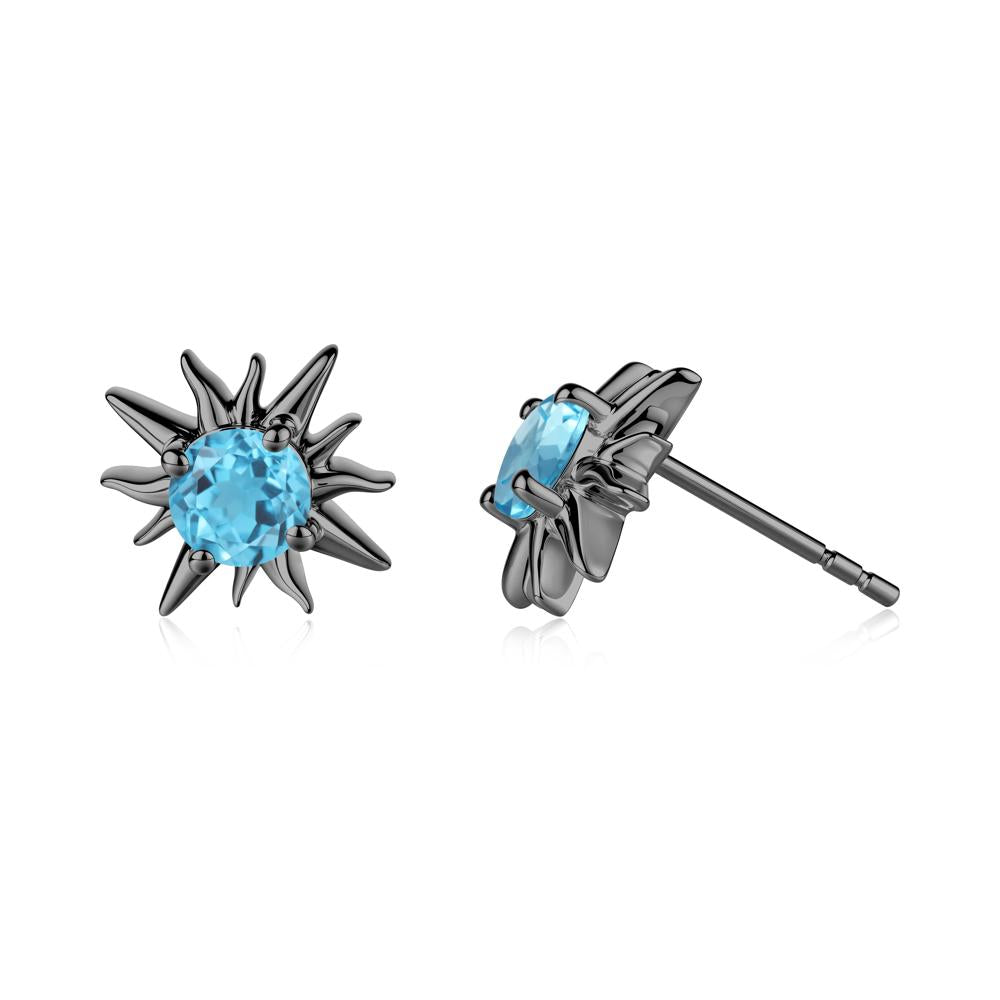 Round Swiss Blue Topaz Sun Stud Earrings - LUO Jewelry #metal_black finish sterling silver