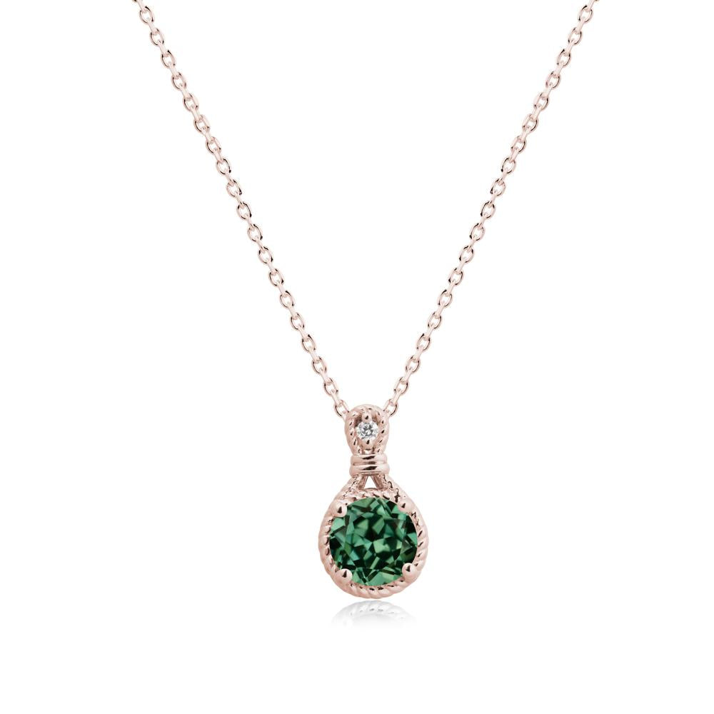 Round Green Sapphire Knot Rope Necklace - LUO Jewelry #metal_14k rose gold