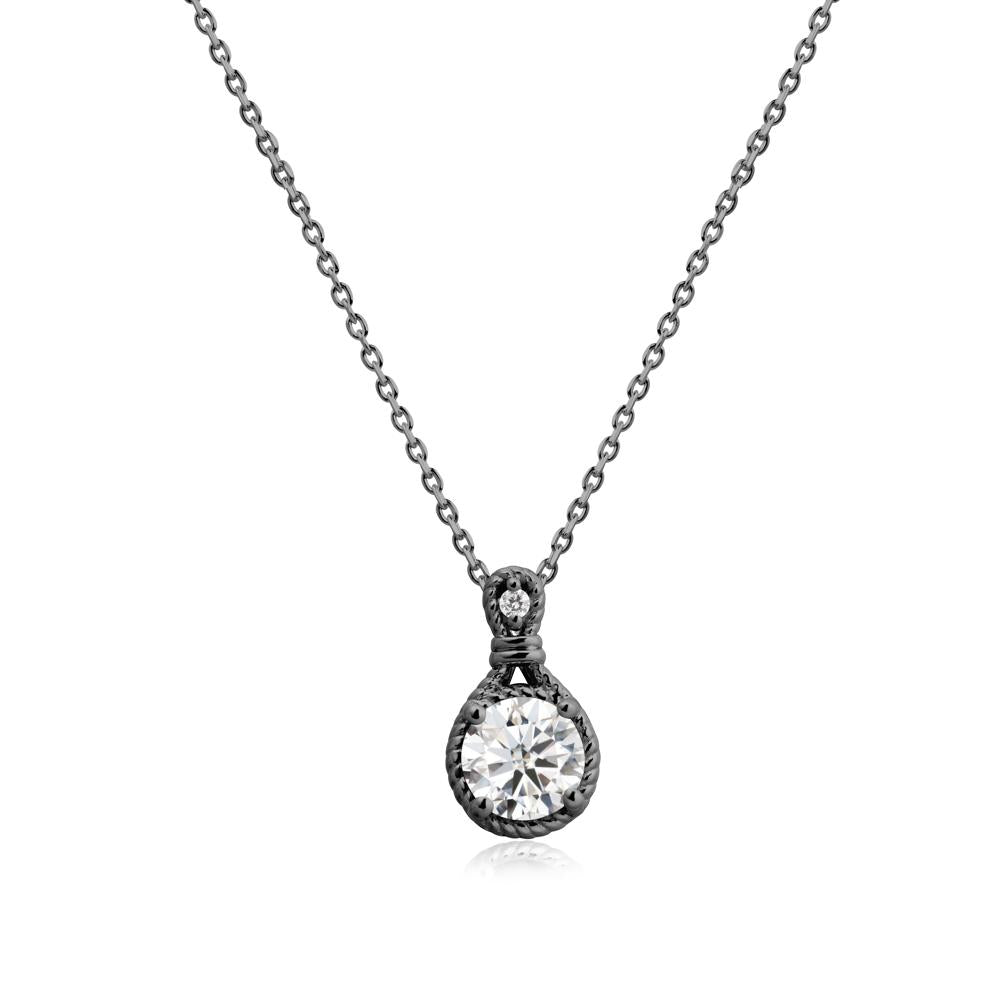 Round Moissanite Knot Rope Necklace - LUO Jewelry #metal_black finish sterling silver