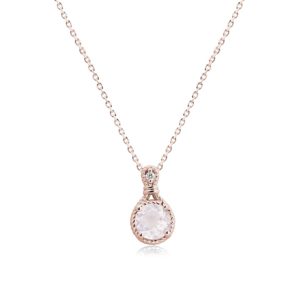 Round Rose Quartz Knot Rope Necklace - LUO Jewelry #metal_14k rose gold