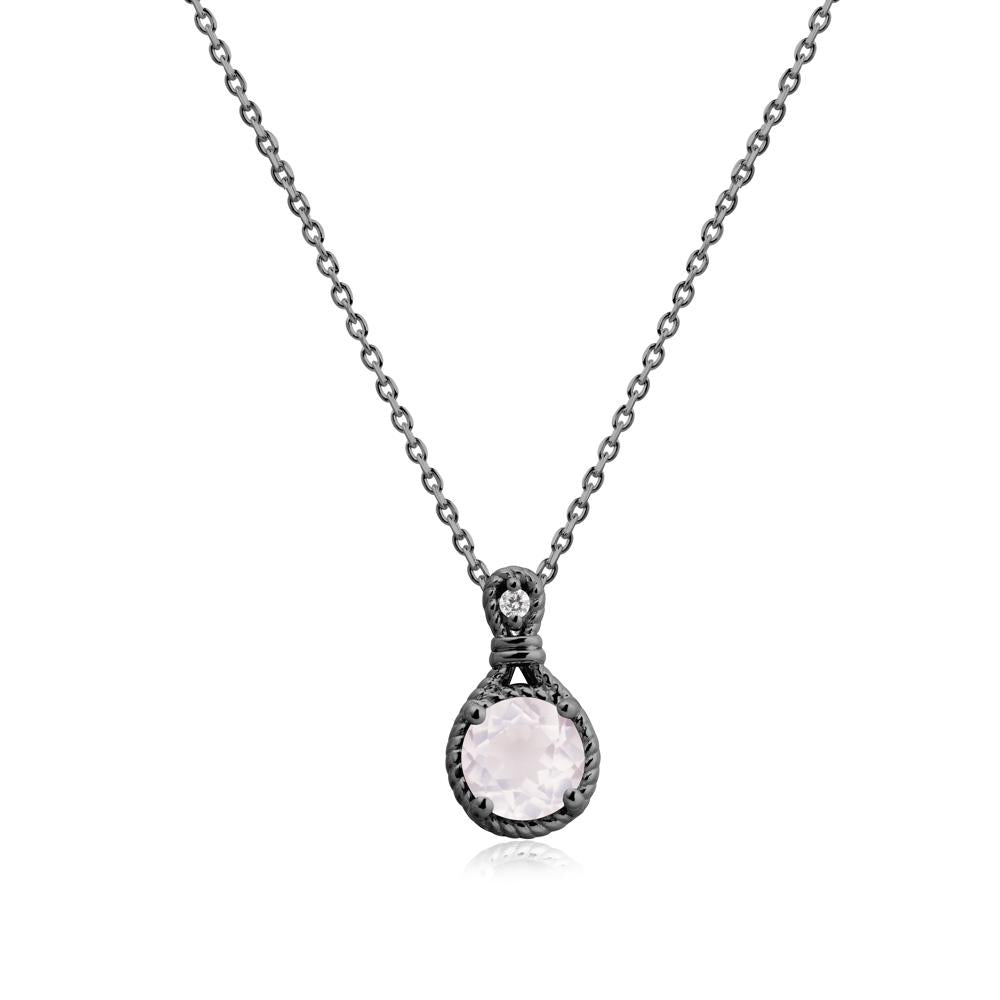 Round Rose Quartz Knot Rope Necklace - LUO Jewelry #metal_black finish sterling silver