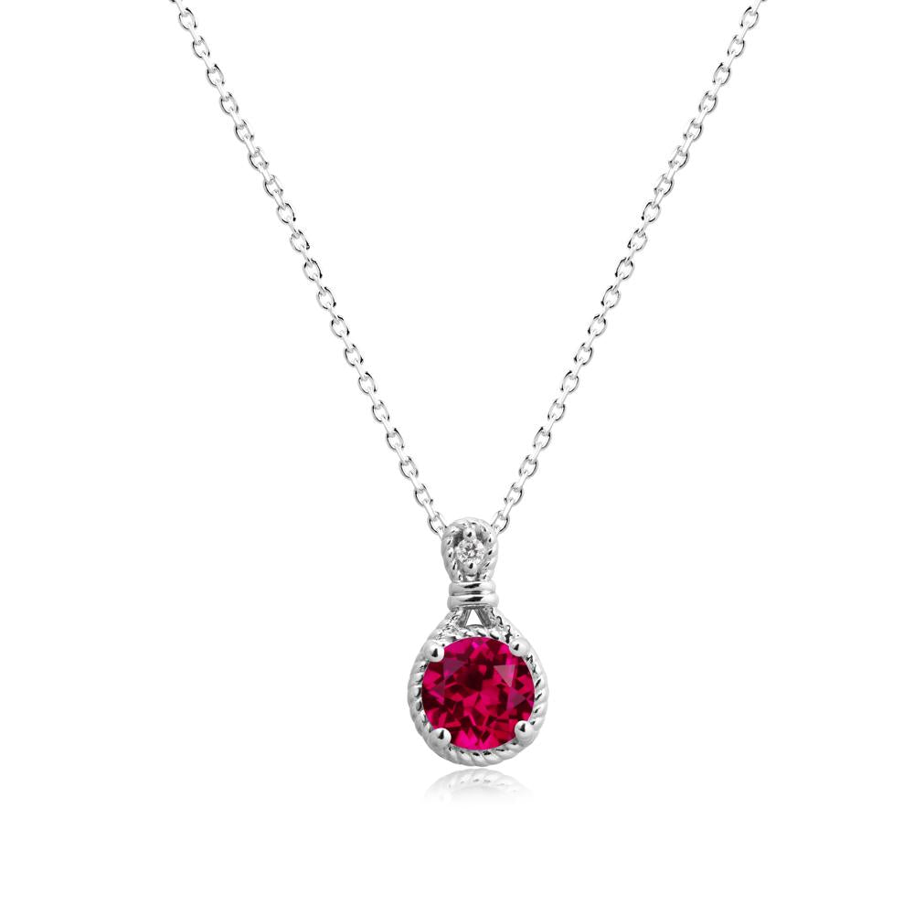Twisted Rope Halo Ruby Pendant - LUO Jewelry #metal_14k white gold