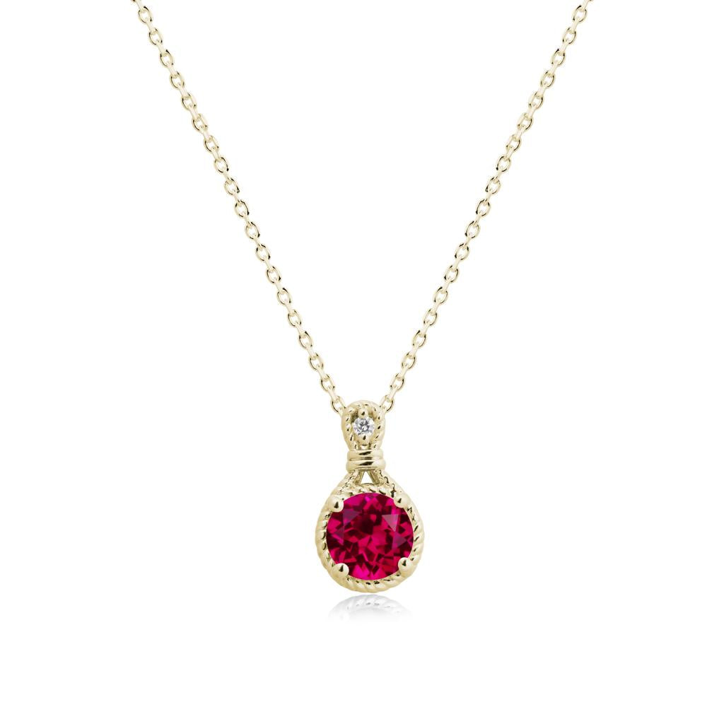 Twisted Rope Halo Ruby Pendant - LUO Jewelry #metal_14k yellow gold