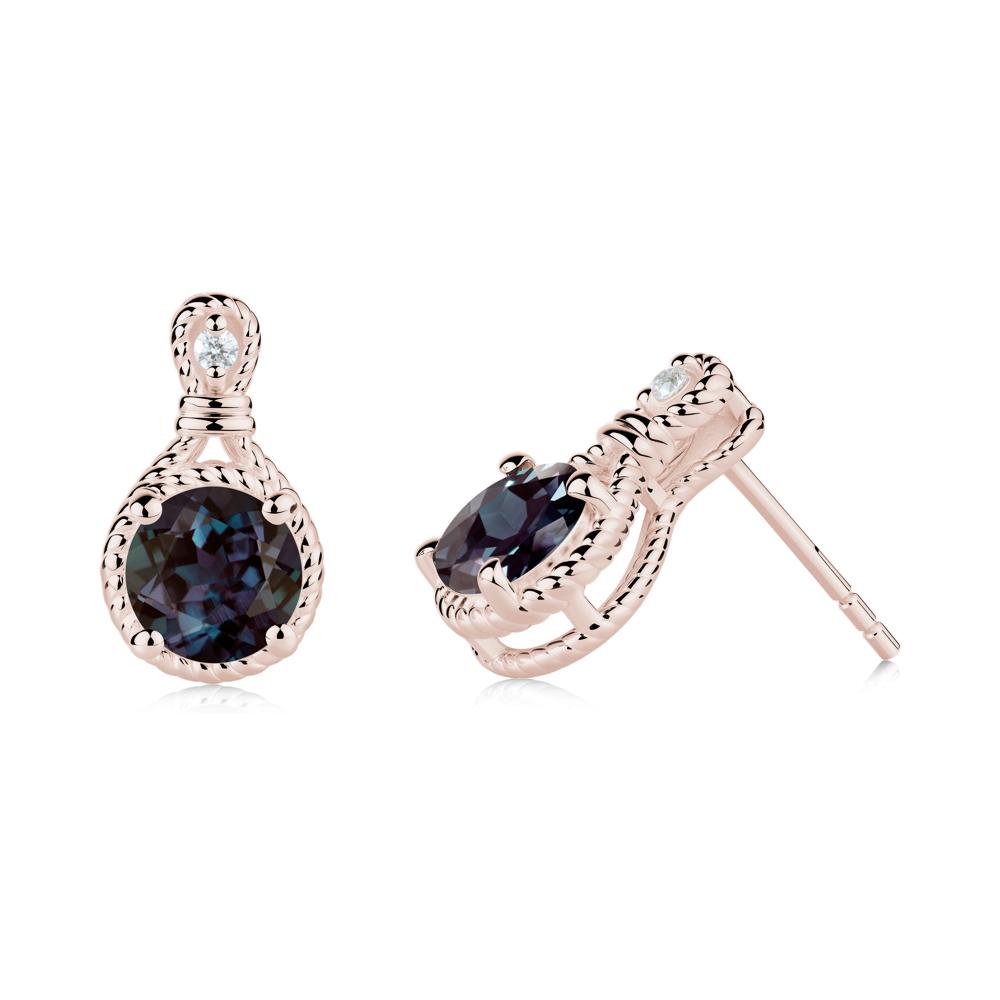 Rope Twist Halo Alexandrite Stud Earrings - LUO Jewelry #metal_14k rose gold