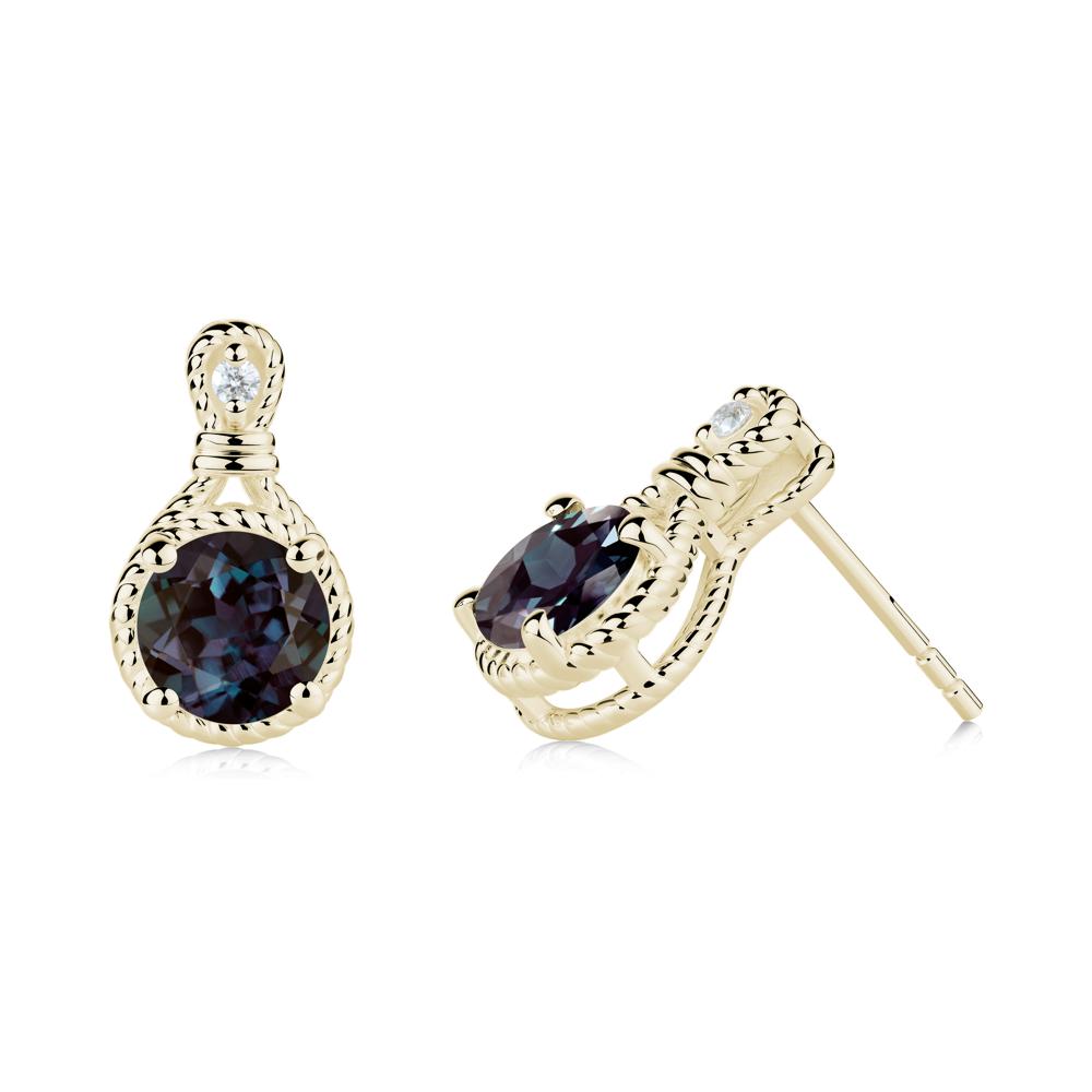 Rope Twist Halo Alexandrite Stud Earrings - LUO Jewelry #metal_14k yellow gold