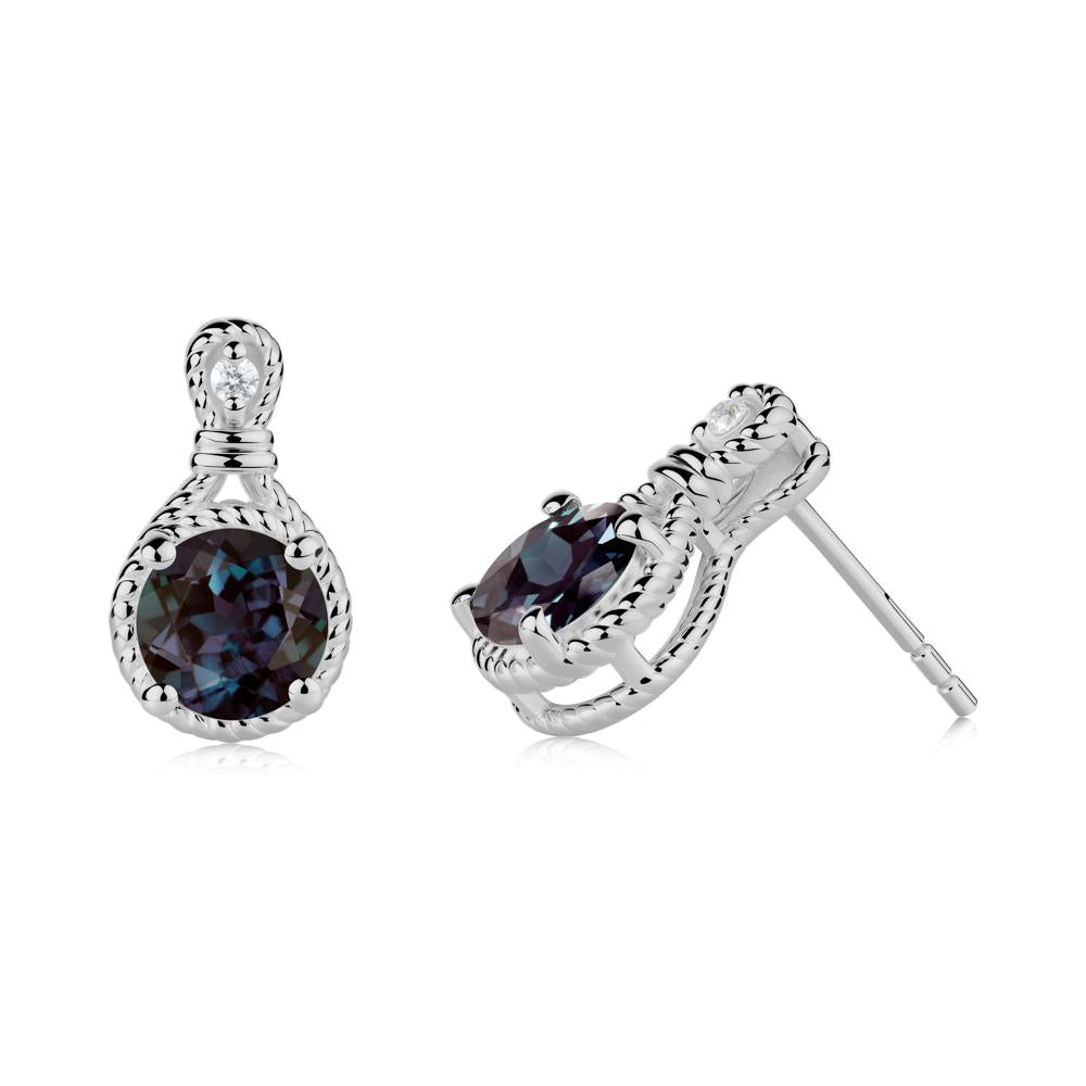 Rope Twist Halo Alexandrite Stud Earrings - LUO Jewelry #metal_platinum