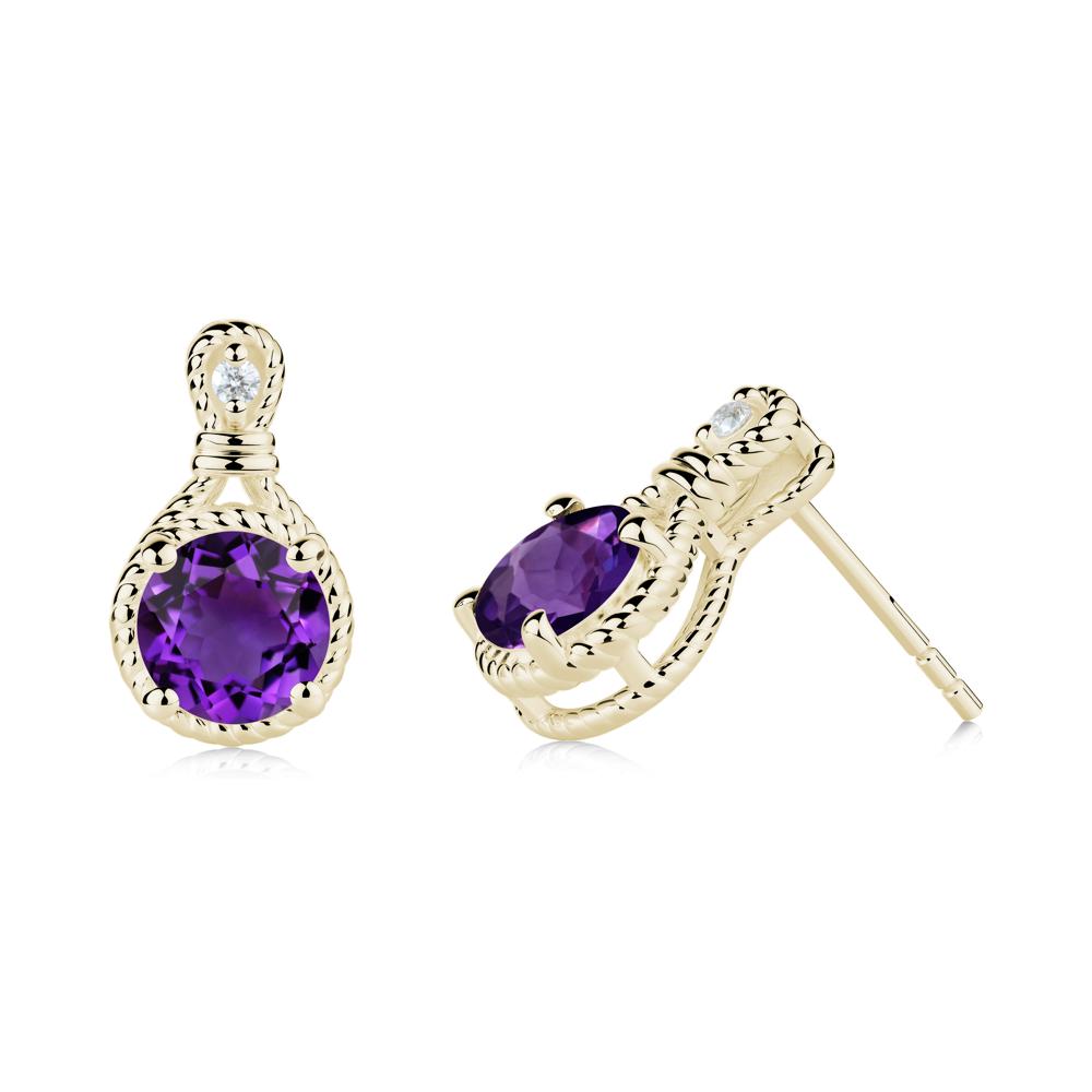 Twisted Rope Halo Amethyst Stud Earrings - LUO Jewelry #metal_14k yellow gold