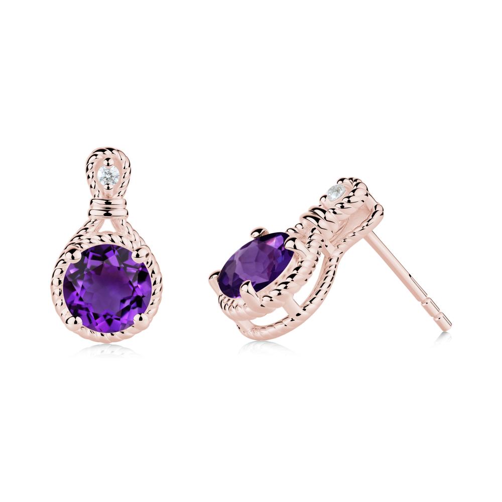 Twisted Rope Halo Amethyst Stud Earrings - LUO Jewelry #metal_18k rose gold