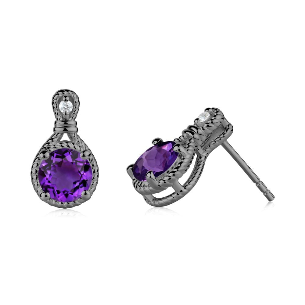 Twisted Rope Halo Amethyst Stud Earrings - LUO Jewelry #metal_black finish sterling silver