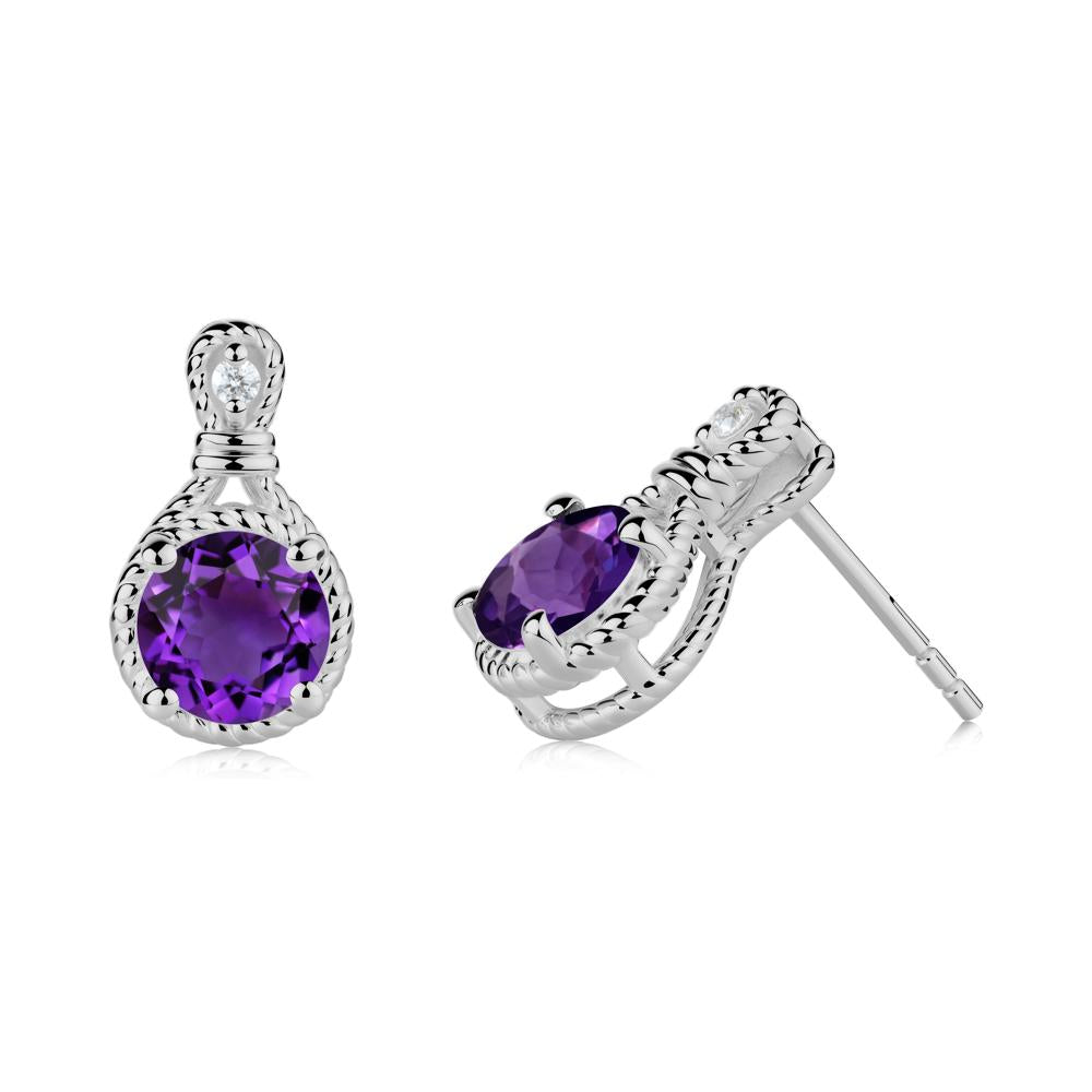 Twisted Rope Halo Amethyst Stud Earrings - LUO Jewelry #metal_platinum