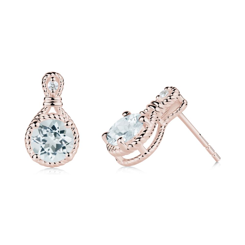 Twisted Rope Halo Aquamarine Stud Earrings - LUO Jewelry #metal_14k rose gold