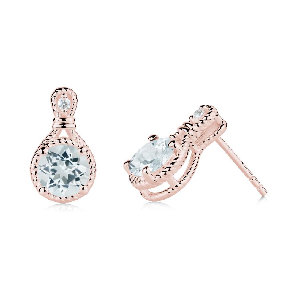 Twisted Rope Halo Aquamarine Stud Earrings - LUO Jewelry #metal_18k rose gold