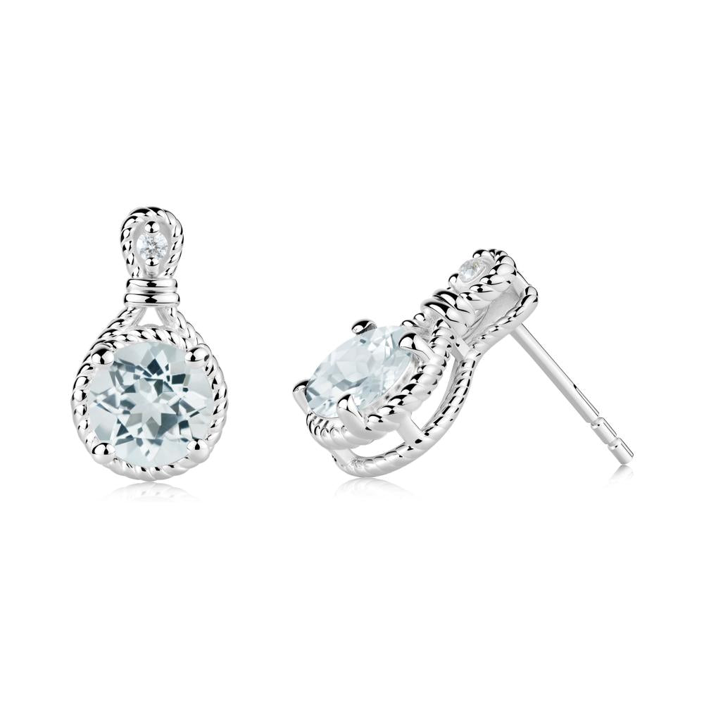 Twisted Rope Halo Aquamarine Stud Earrings - LUO Jewelry #metal_18k white gold