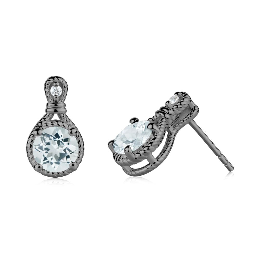 Twisted Rope Halo Aquamarine Stud Earrings - LUO Jewelry #metal_black finish sterling silver