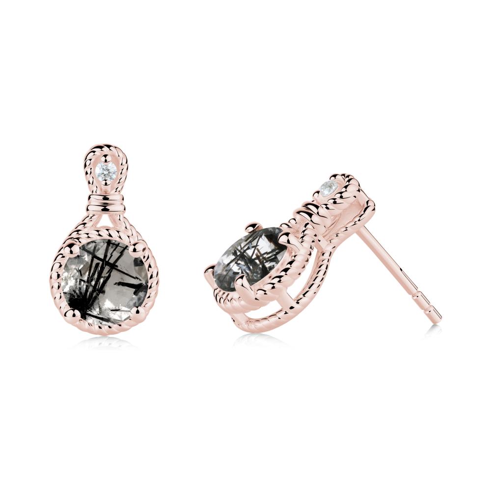 Rope Twist Halo Black Rutilated Quartz Stud Earrings - LUO Jewelry #metal_18k rose gold